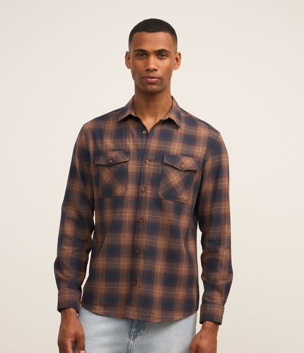 Camisa Comfort en Franela con Estampa de Cuadros