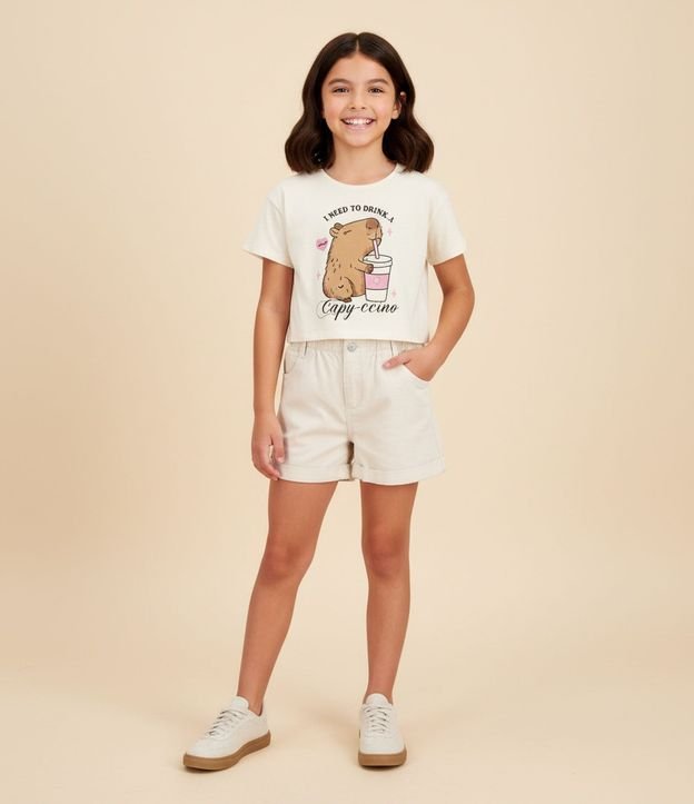 Remera Cropped con Estampa de Carpincho - Talle 7 a 14 años