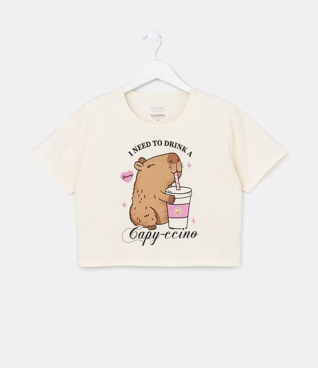 Remera Cropped con Estampa de Carpincho - Talle 7 a 14 años