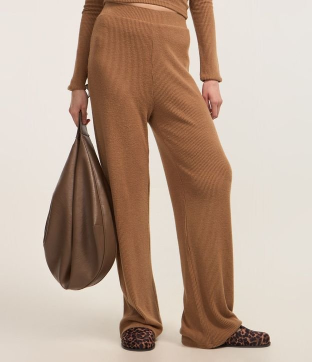 Pantalón recto Texturizada con Cintura Fija y Malla Calientita 3
