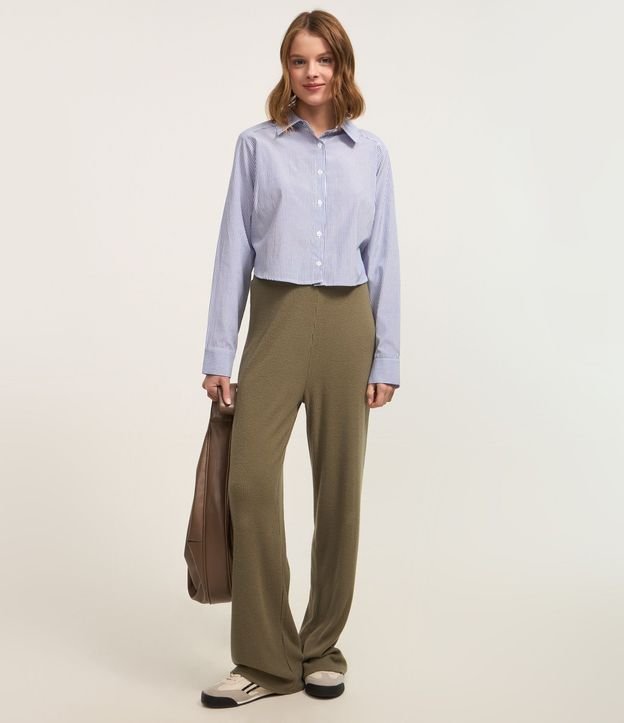 Pantalón recto Texturizada con Cintura Fija y Malla Calientita