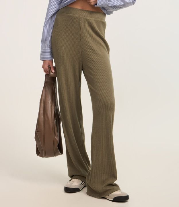 Pantalón recto Texturizada con Cintura Fija y Malla Calientita 3