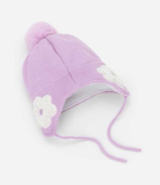 Gorro Infantil en Punto con Bordado de Flores - Talle único