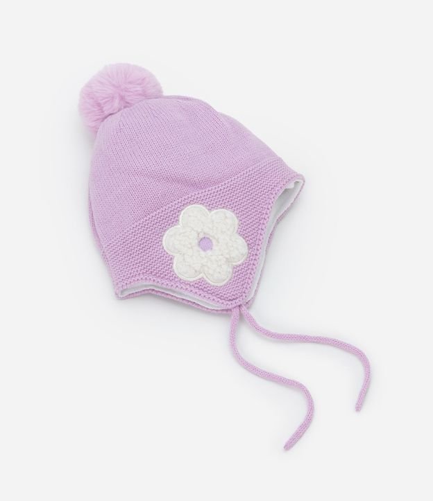 Gorro Infantil en Punto con Bordado de Flores - Talle único 2