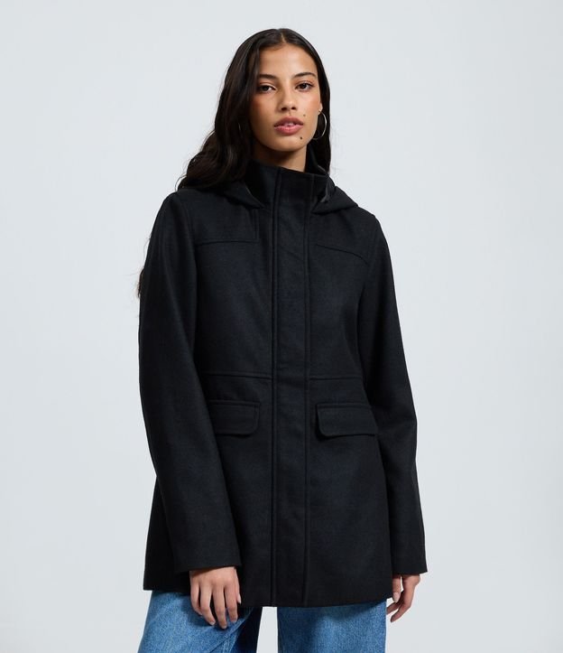 Campera Alargada en Polivelour con Capucha y Bolsillos