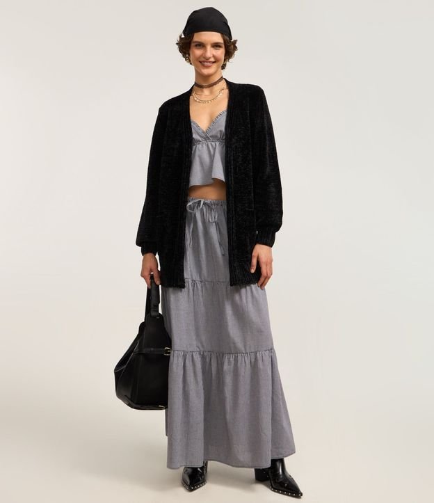 Cardigan Alargado en Chenille Canalé con Bolsillos Delanteros 4