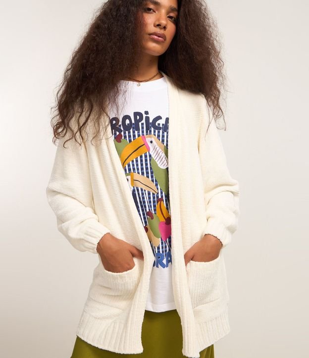 Cardigan Alargado en Chenille Canalé con Bolsillos Delanteros 3