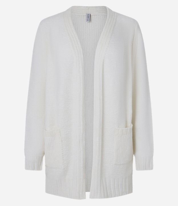 Cardigan Alargado en Chenille Canalé con Bolsillos Delanteros