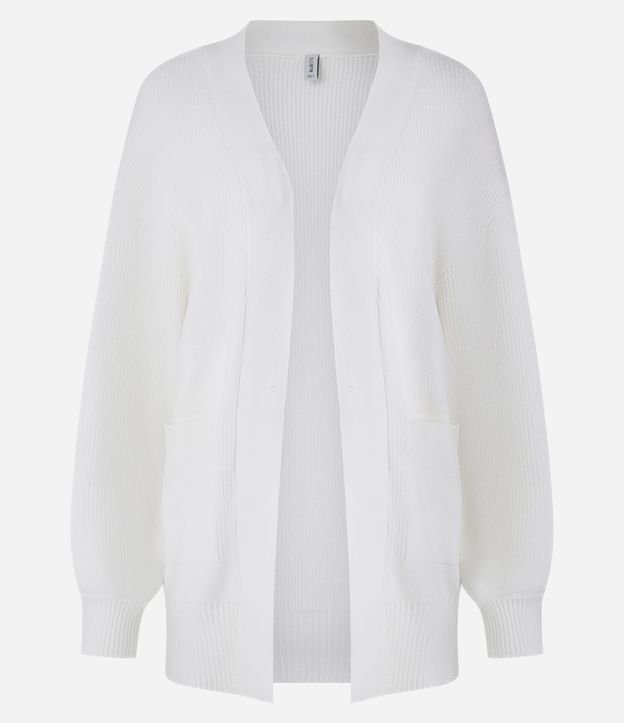 Cardigan alargado en Punto con Bolsillos y Manga Abullonada
