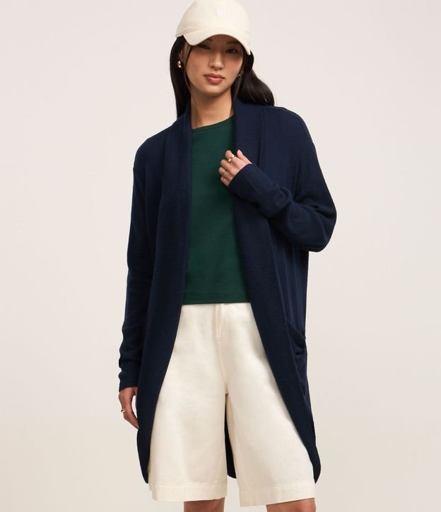 Cardigan Básico Largo en Punto con Abertura Total
