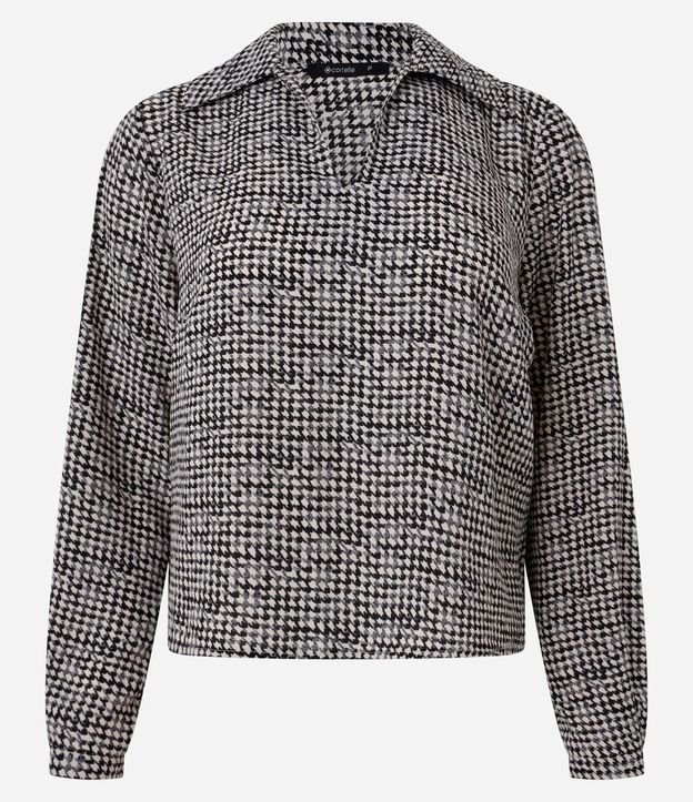 Blusa en Crepé con Estampa Pied-de-Poule y Cuello Polo 6