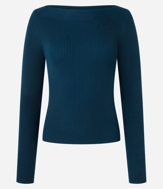 Blusa en Punto con Escote Bote y Textura Acanalada