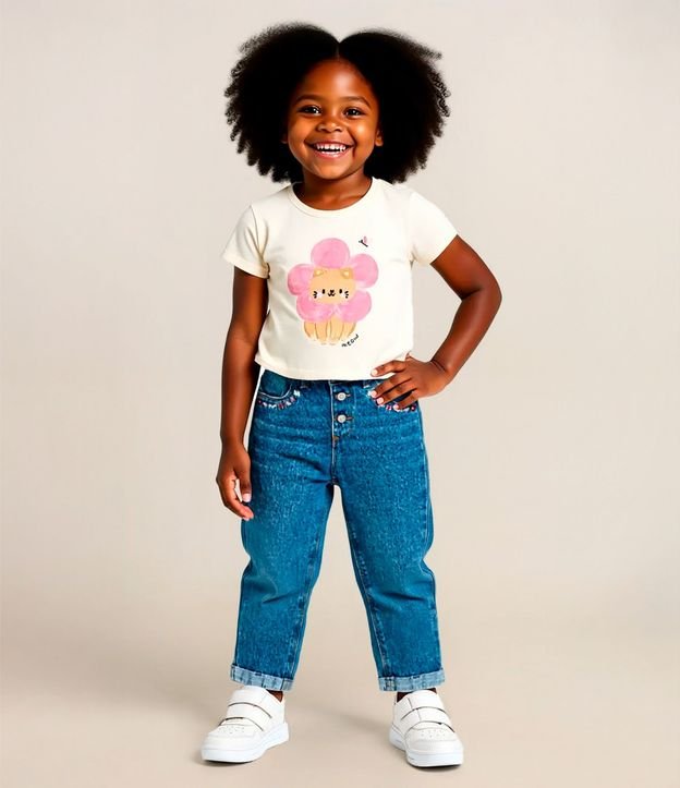 Blusa Infantil con Estampa Gatito y Flor - Talle 1 a 5 años