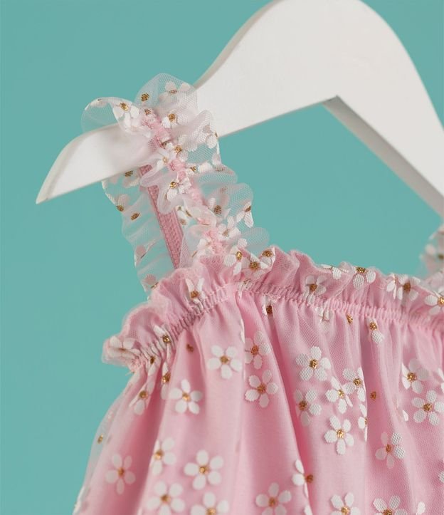 Vestido Infantil en Tule con Estampa de Flores con Purpurina - Talle 0 a 18 meses 4