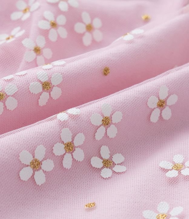 Vestido Infantil en Tule con Estampa de Flores con Purpurina - Talle 0 a 18 meses