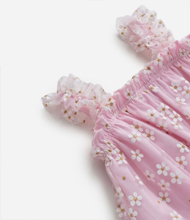 Vestido Infantil en Tule con Estampa de Flores con Purpurina - Talle 0 a 18 meses 7