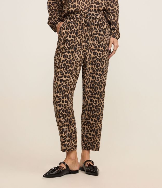 Pantalón Pijama Tiro Alto en Crepé Estampa Animal Print Leopardo 4