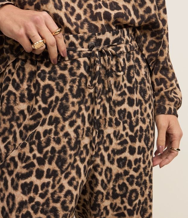 Pantalón Pijama Tiro Alto en Crepé Estampa Animal Print Leopardo 5