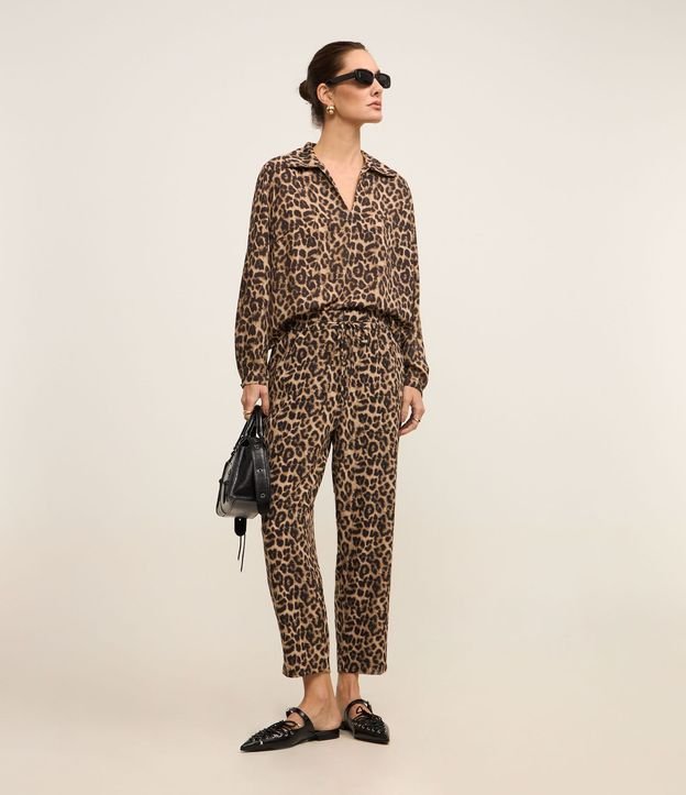 Pantalón Pijama Tiro Alto en Crepé Estampa Animal Print Leopardo 6