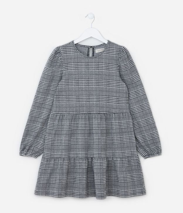 Vestido Infantil en Ponto Roma con Estampa de Cuadros - Talle 5 a 14 años
