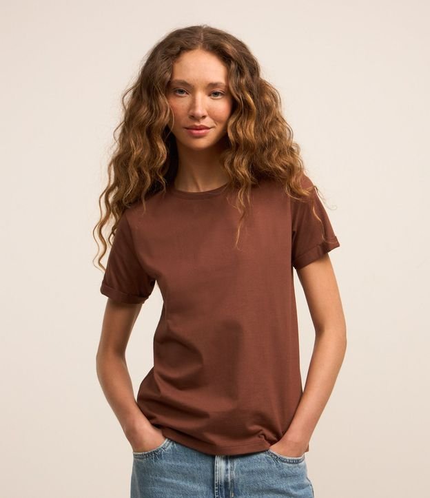 Remera en Media Malla con Manga Corta Doblada