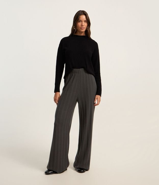 Pantalón Recto Acanalada Felpada y Calientita con Rayas 1