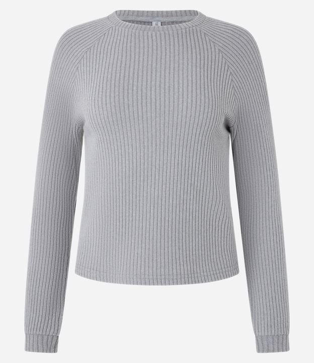 Blusa Slim Acanalada Felpuda con Sisa Raglán
