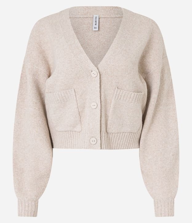 Cardigan Corto en Punto con Botones y Bolsillos