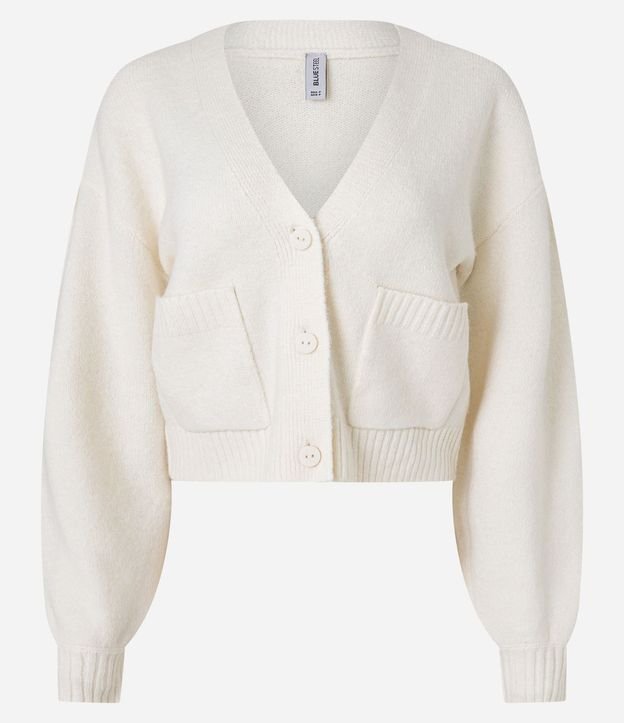 Cardigan Corto en Punto con Botones y Bolsillos