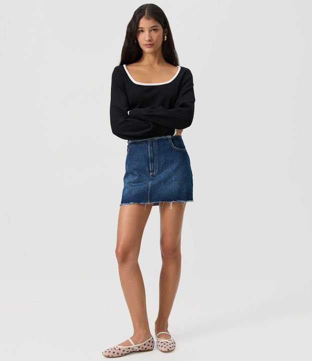 Blusa Femenina en Tricot con Escote Cuadrado y Detalle Contrastante 2