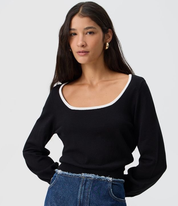 Blusa Femenina en Tricot con Escote Cuadrado y Detalle Contrastante 3