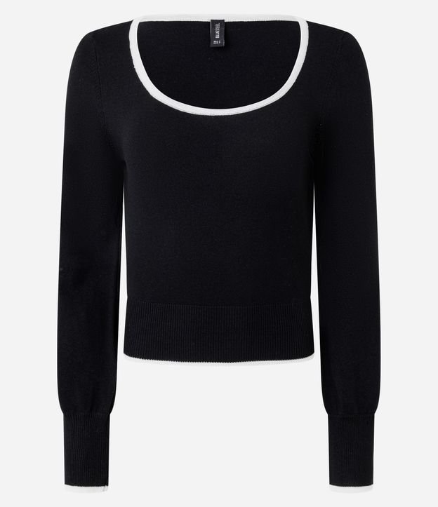 Blusa Femenina en Tricot con Escote Cuadrado y Detalle Contrastante 1