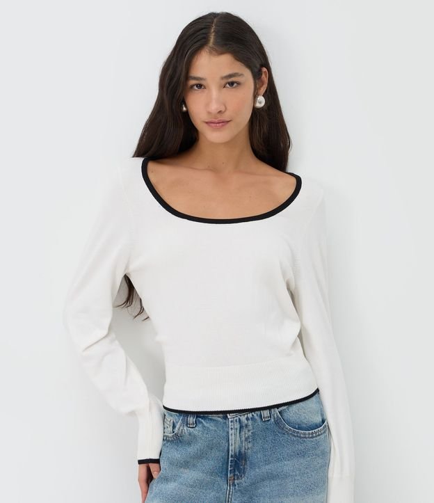 Blusa Femenina en Tricot con Escote Cuadrado y Detalle Contrastante