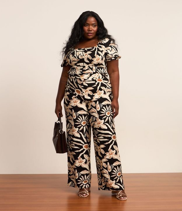 Pantalón Recto en Crepé con Estampa Floral Curve & Plus Size