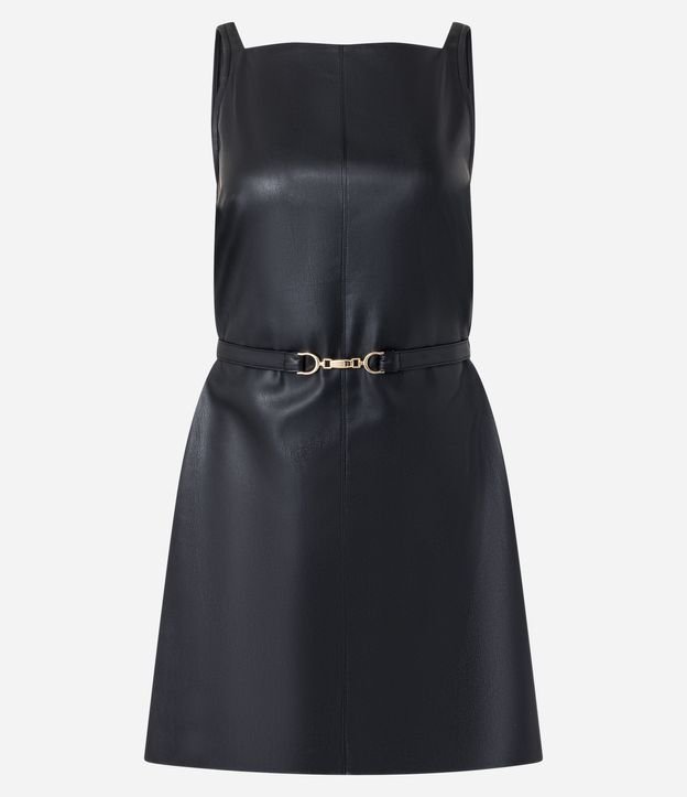 Vestido Corto en PU con Cinturón de Hebilla Diferenciada