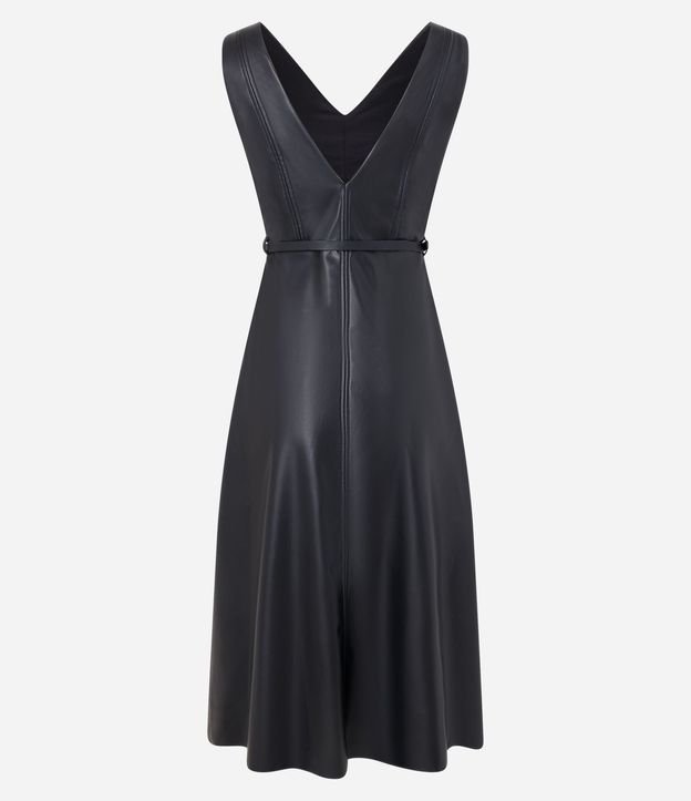 Vestido Evasê Midi en PU con Escote V y Cinturón Fino 7