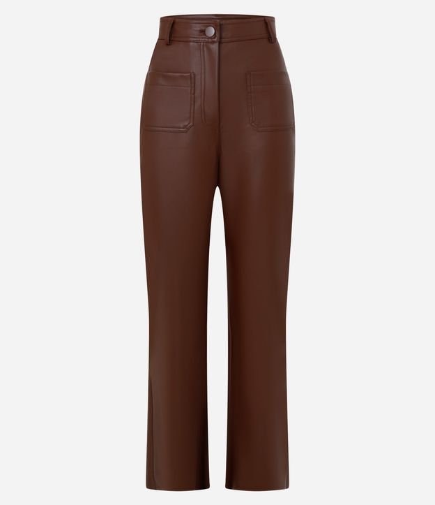 Pantalón Recto Cintura Alta en PU con Cintura Sastre
