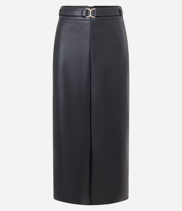 Pollera Midi en PU con Cinturón Hebilla y Encaje Atrás 5