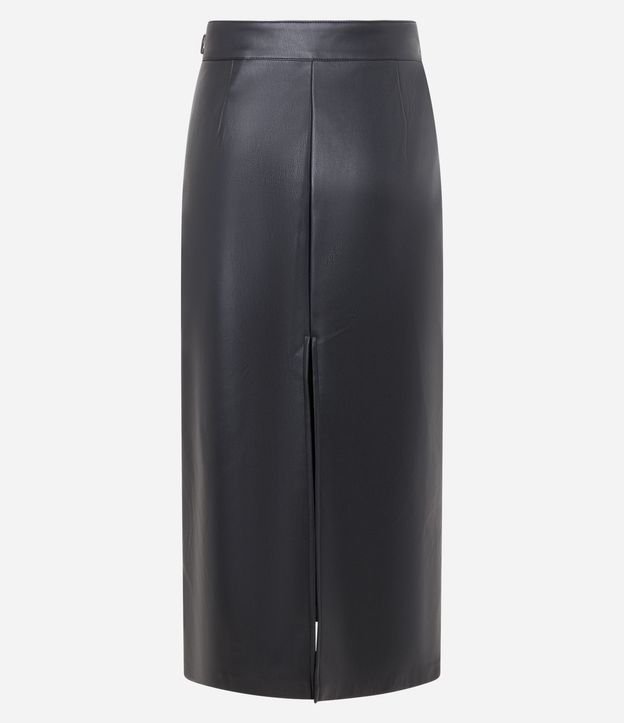Pollera Midi en PU con Cinturón Hebilla y Encaje Atrás 6