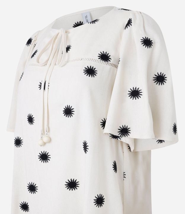 Vestido Evasê Corto en Viscolino con Bordado Sol 5