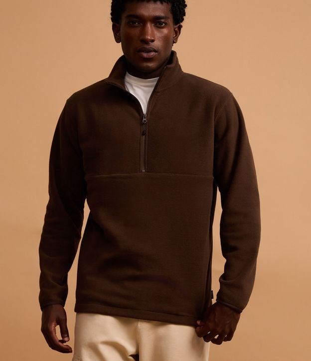 Saco en Fleece con Cuello Alto y Cremallera