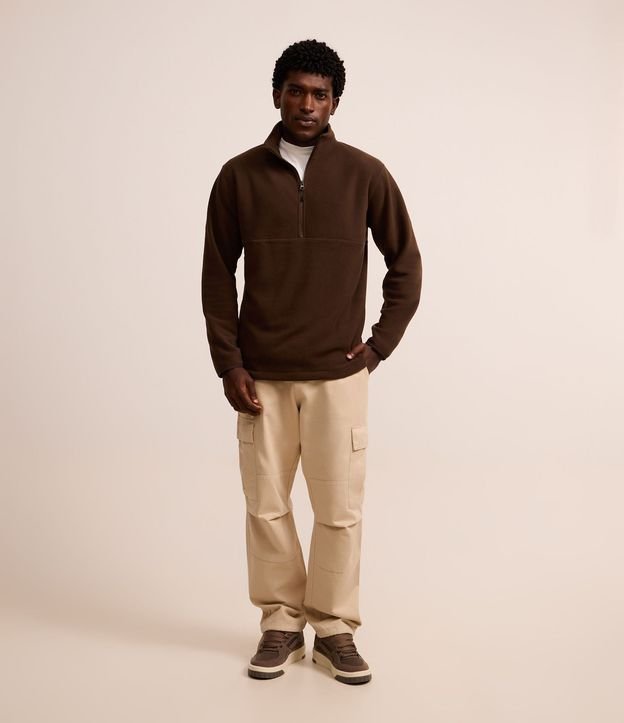Saco en Fleece con Cuello Alto y Cremallera