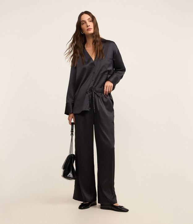 Pantalón Wide Leg Satinada con Caida Leve