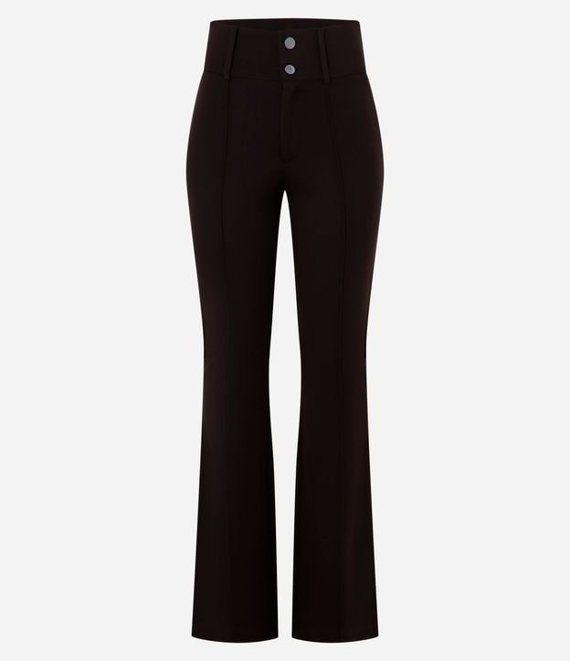 Pantalón Flare Básica en Punto Roma con Botones y Cintura Ancha 8