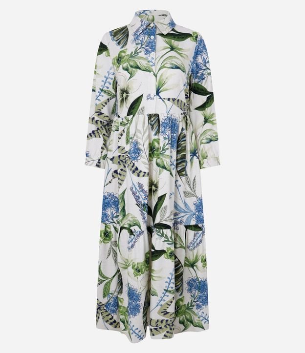 Vestido Chemise Midi con Botones y Estampa Floral
