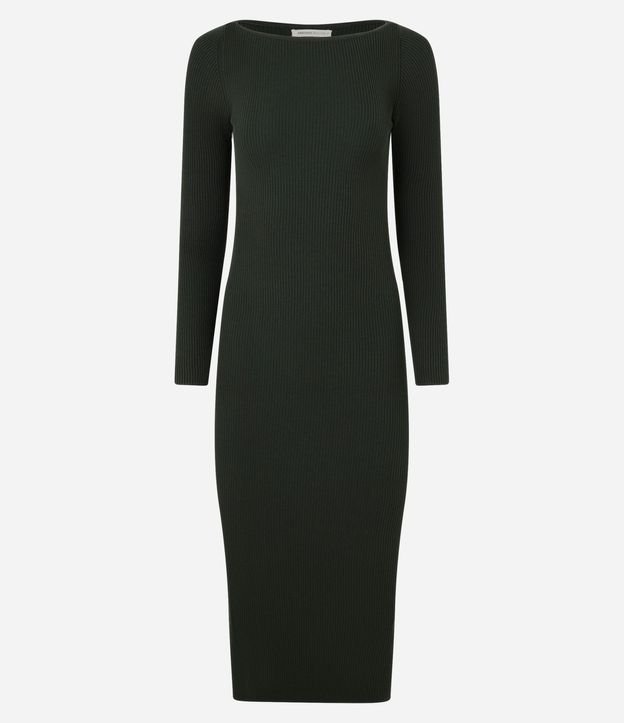 Vestido Midi de Punto Ajustado y con Cuello Barco 8