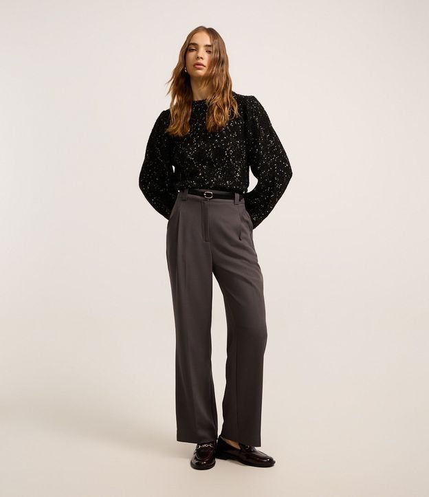 Pantalón Wide Leg Sastrería con Pliegues y Cinturón con Hebilla