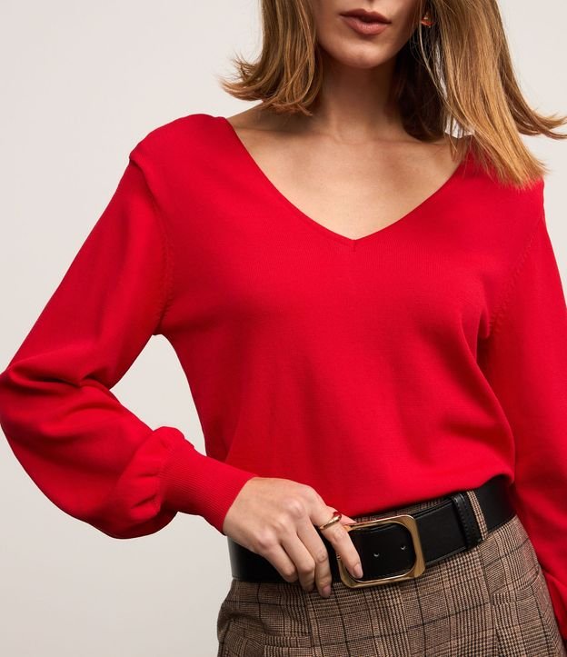 Blusa en Punto con Escote V y Hombrera 5