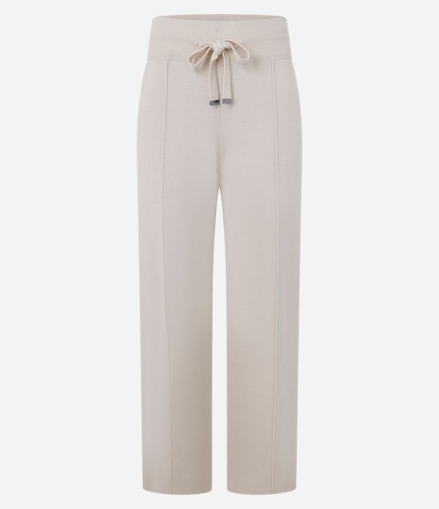 Pantalón Wide Leg en Punto con Cintura de Rib y Frisos