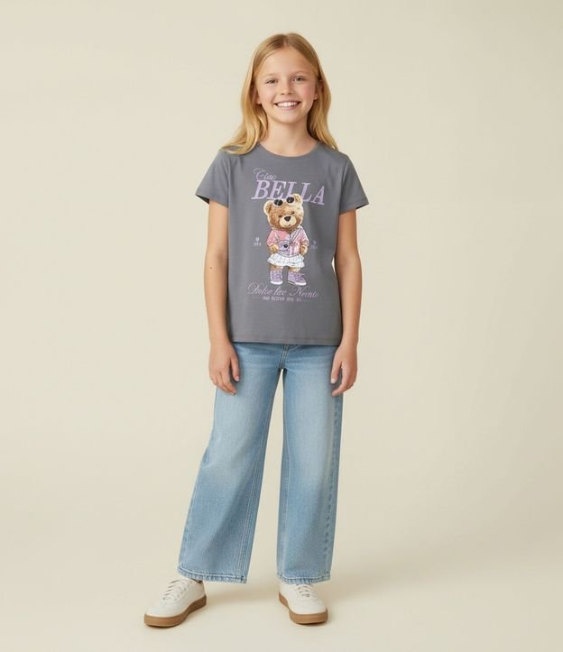 Remera Infantil con Estampa Osita Fashion - Tam  5 a 14 años